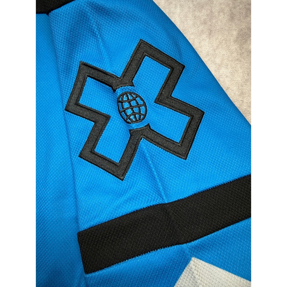X Games Aspen 2025 Hooded Hockey Jersey Blue Black Lace Up Men M Embroidered - Picture 9 of 16